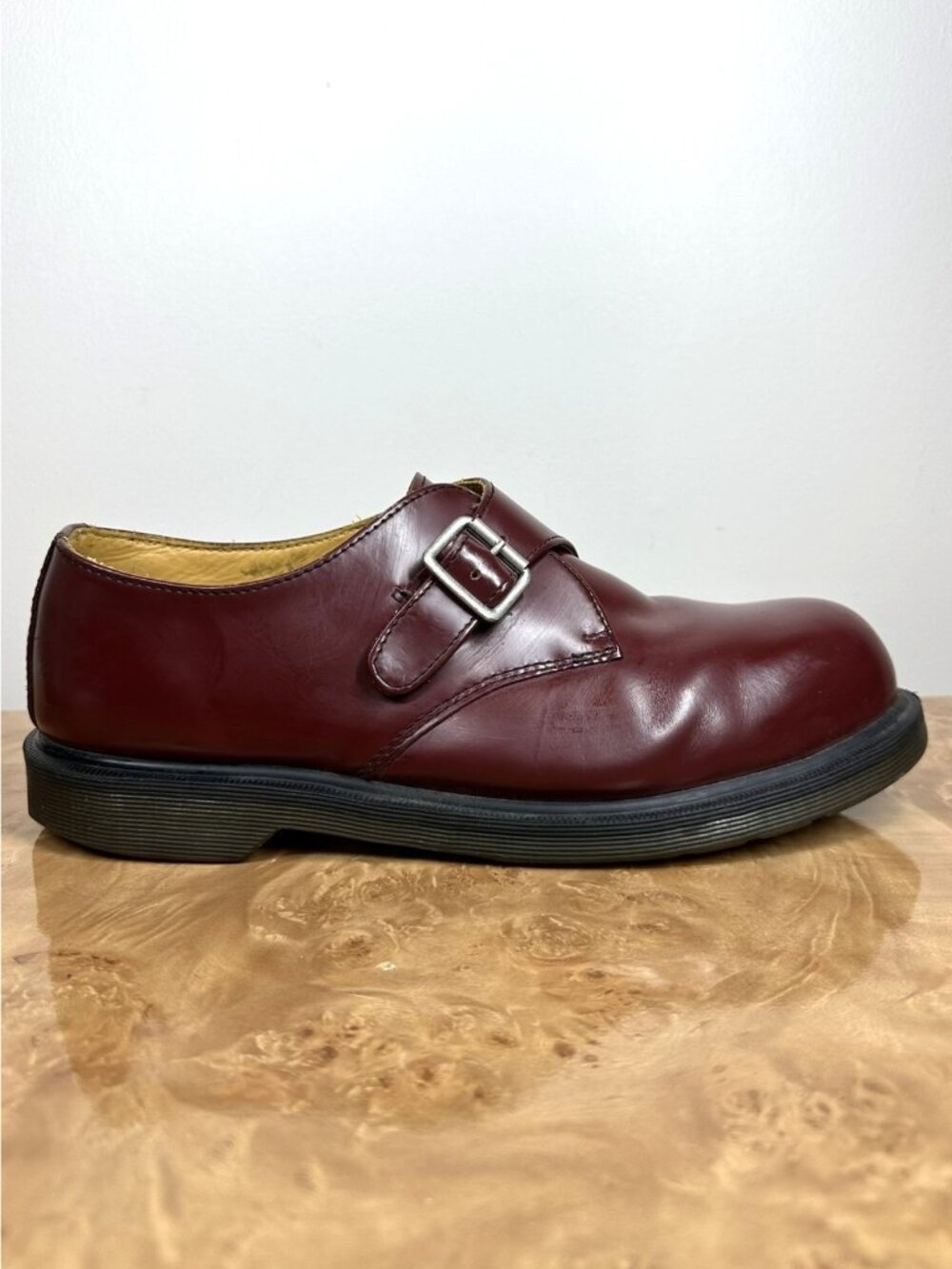Dr Martens Mens 12 Burgundy Leather Monk Strap Buckle Shoes UK 11 EU 46